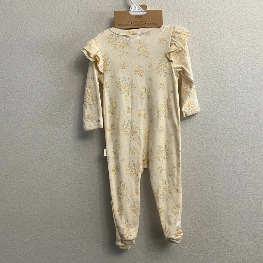 Rabbit + Bear Girls 6-9M Cream Floral Sleeper Set NEW 2-Way Zip Organic Cotton
